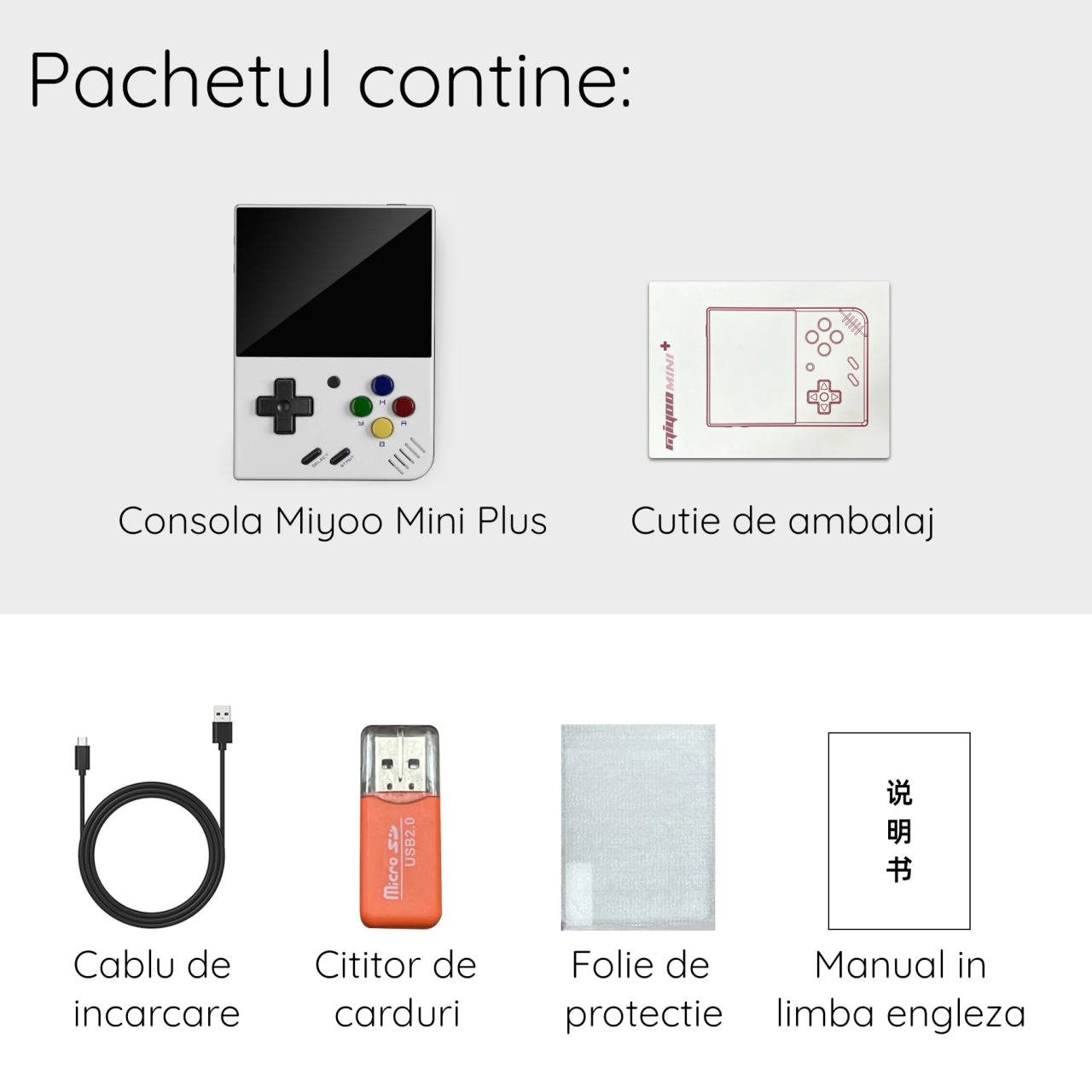 Consola de joc Miyoo Mini Plus, culoare alba, portabila, suport pentru 15+ emulatoare retro [11]