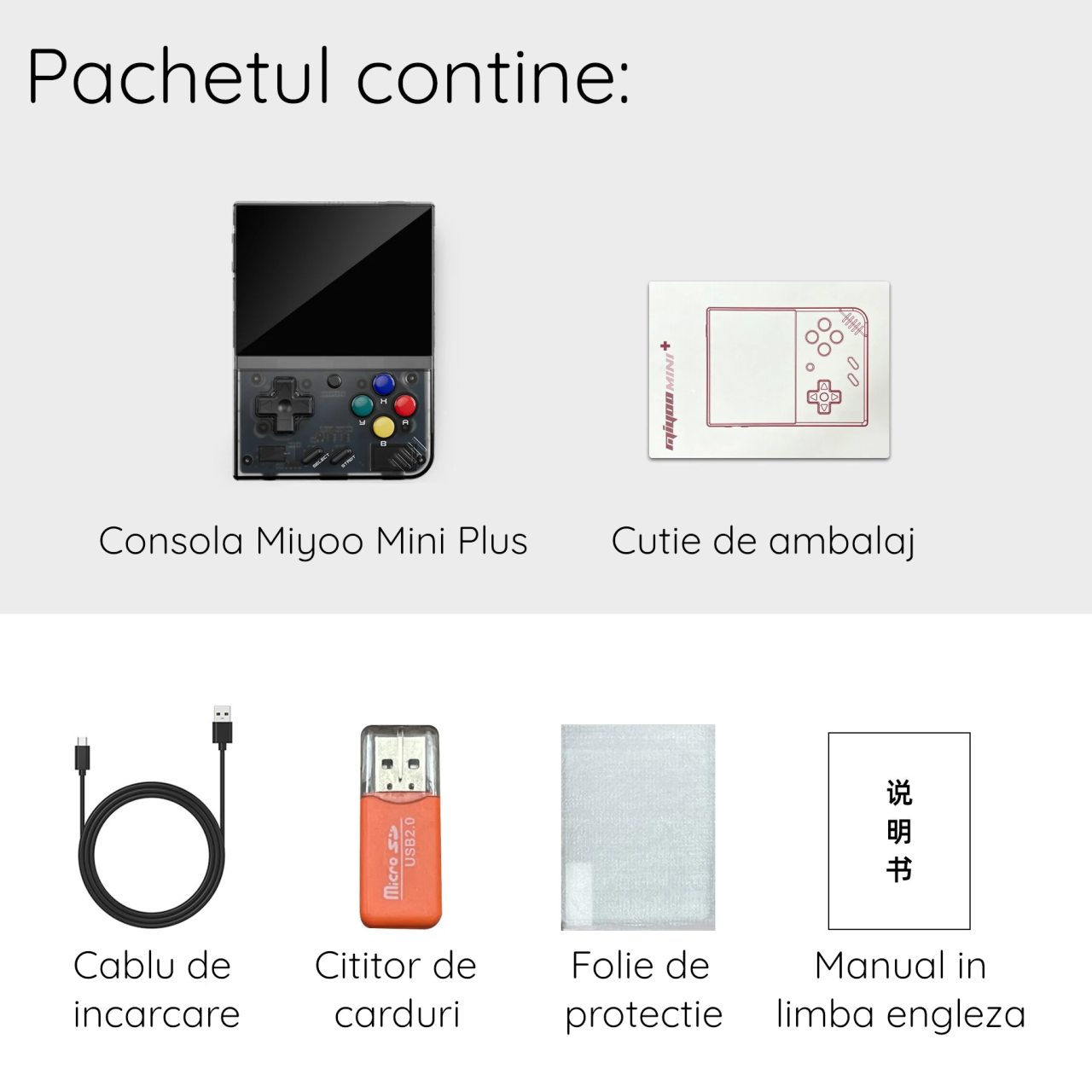 Consola de joc Miyoo Mini Plus, culoare neagra, portabila, suport pentru 15+ emulatoare retro [11]