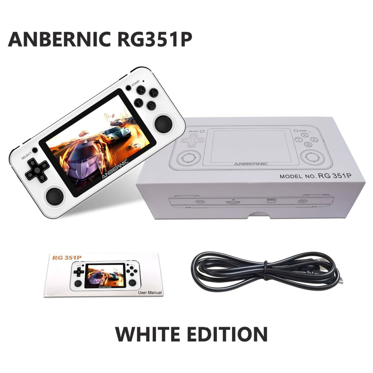 Consola de jocuri retro portabila ANBERNIC RG351P 64GB, quad core Cortex-A35 1.5GHz, RAM 1GB DDR3, Display 3.5 inch IPS 320x480, acumulator 3500 mAh, alba [12]