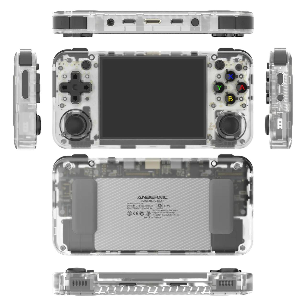 Consola portabila retro ANBERNIC RG35XX H cu jocuri, quad core Cortex-A53 1.5GHz, 1GB LPDDR4, IPS LCD 3.5" 640x480, 3300 mAh, WiFi 5, Bluetooth 4.2, alb transparent [4]