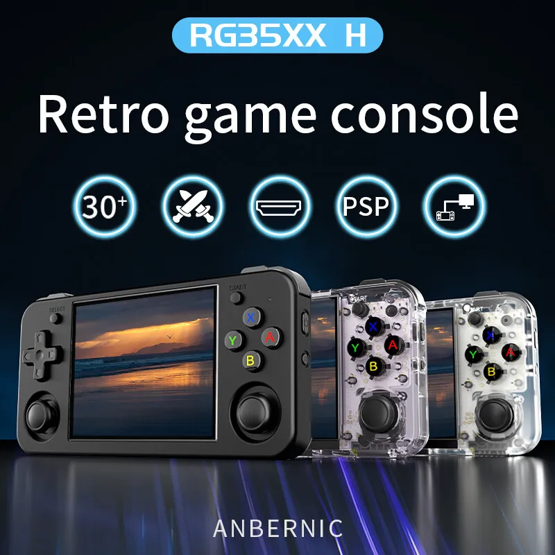 Consola portabila retro ANBERNIC RG35XX H cu jocuri, quad core Cortex-A53 1.5GHz, 1GB LPDDR4, IPS LCD 3.5" 640x480, 3300 mAh, WiFi 5, Bluetooth 4.2, alb transparent [15]
