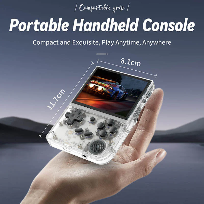 Consola retro ANBERNIC RG35XX 64GB cu jocuri, quad core Cortex-A53 1.5GHz, 1GB LPDDR4, IPS LCD 3.5" 640x480 4:3, acumulator 2600 mAh, alb transparent, portabila [12]