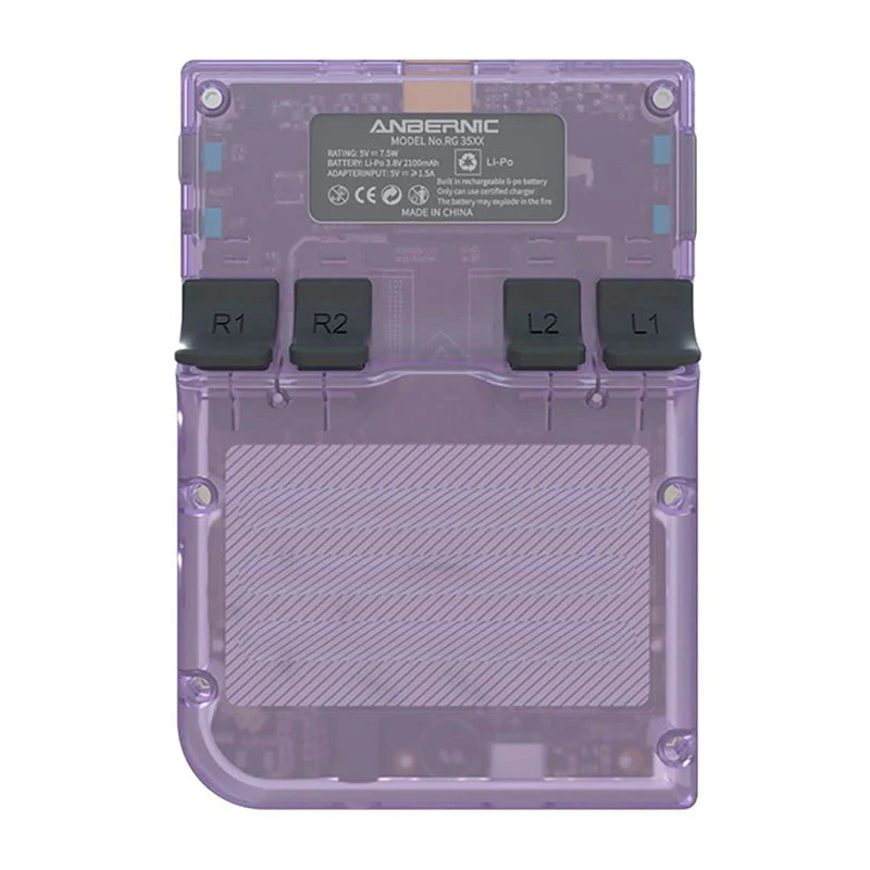 Consola retro ANBERNIC RG35XX 64GB cu jocuri, quad core Cortex-A53 1.5GHz, 1GB LPDDR4, IPS LCD 3.5" 640x480 4:3, acumulator 2600 mAh, mov transparent, portabila [14]