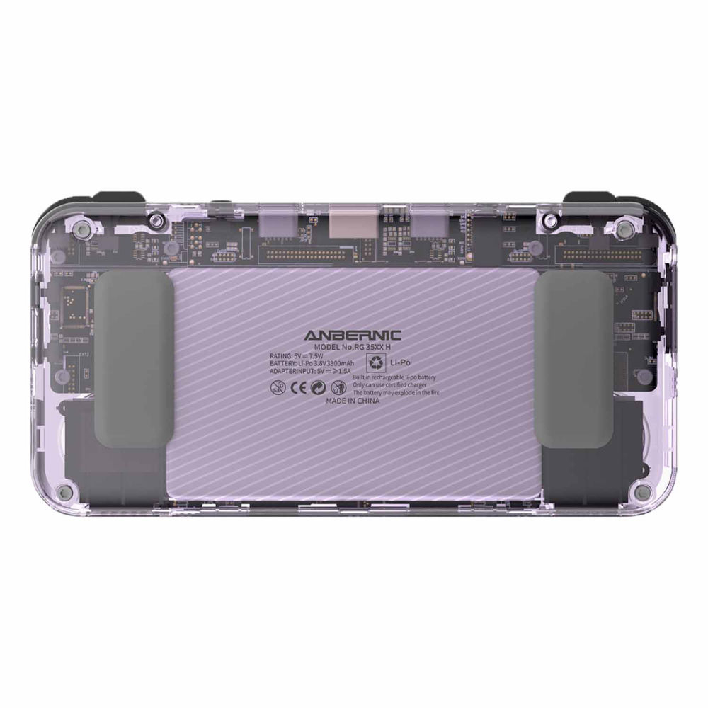 Consola retro ANBERNIC RG35XX H 64GB cu jocuri, stock OS, quad core 1.5GHz, 1GB LPDDR4, IPS LCD 3.5" 640x480, 3300 mAh, WiFi 5, Bluetooth 4.2, portabila, mov transparent [3]