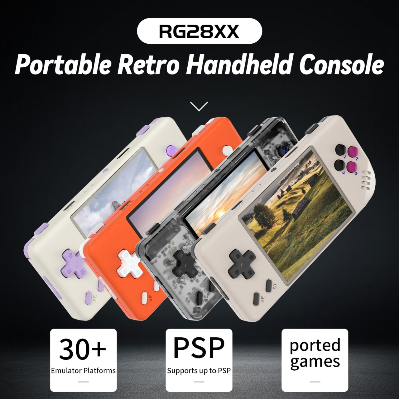 Consola retro portabila Anbernic RG28XX 64GB cu jocuri, quad core Cortex-A35 1.5GHz, 1GB LPDDR4, IPS LCD 3.5" 640x480, 3100 mAh, negru transparent [12]