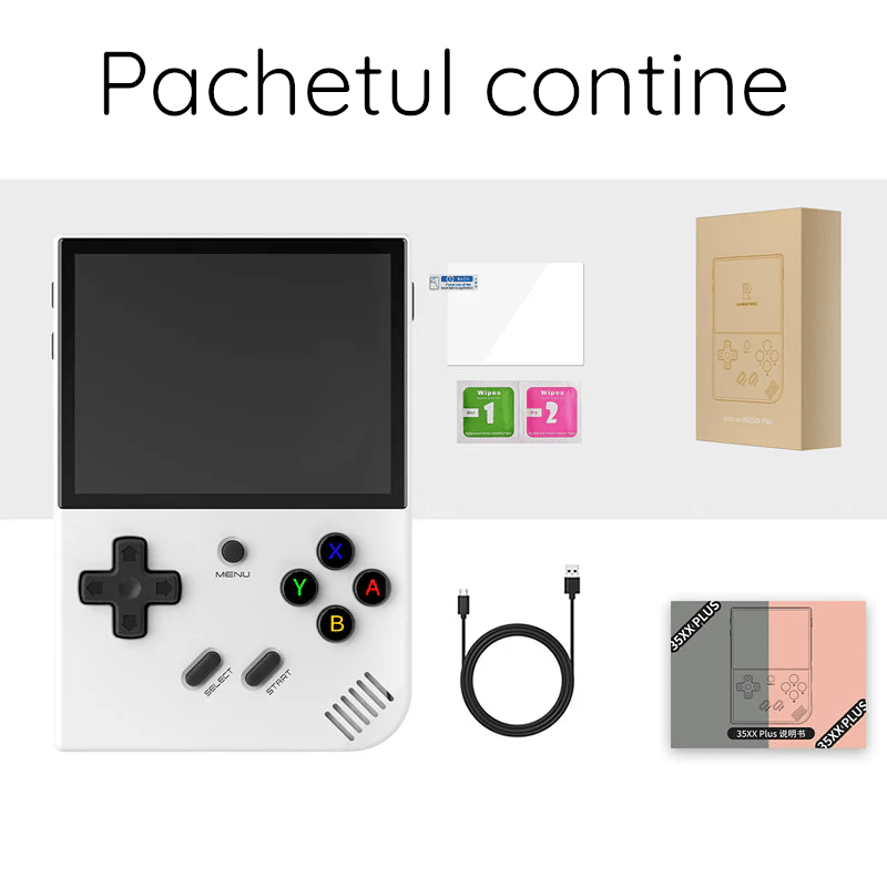 Consola retro portabila ANBERNIC RG35XX PLUS 64GB cu jocuri, quad core 1.5GHz, 1GB LPDDR4, IPS LCD 3.5" 640x480, 3300 mAh, WiFi 5, Bluetooth 4.2, alba [4]