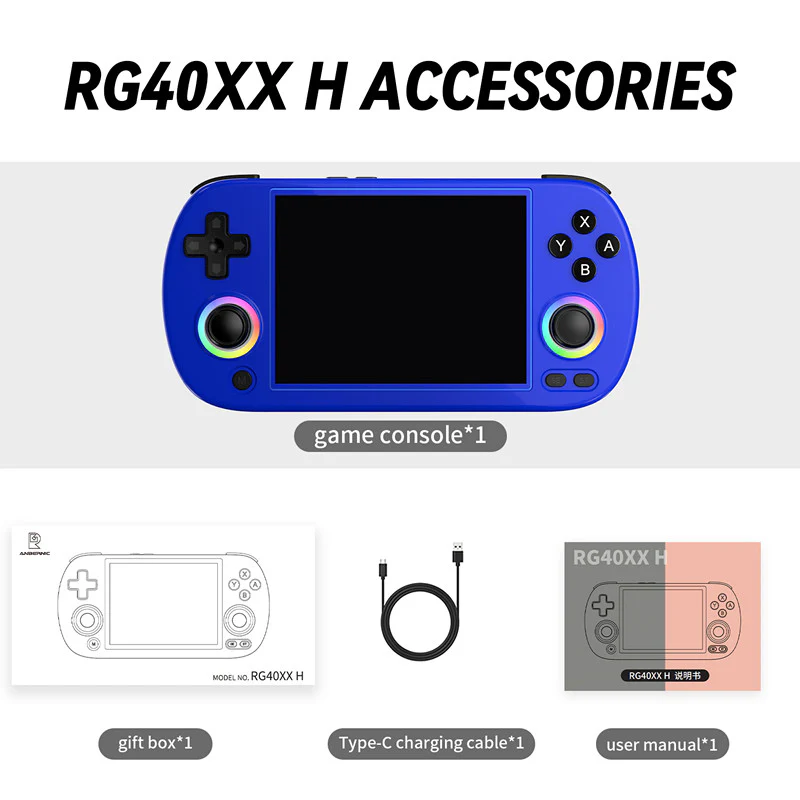 Consola retro portabila ANBERNIC RG40XX H cu jocuri, quad core Cortex-A53 1.5GHz, 1GB LPDDR4, IPS LCD 4" 640x480, 3200 mAh, WiFi 5, Bluetooth 4.2, albastru [6]