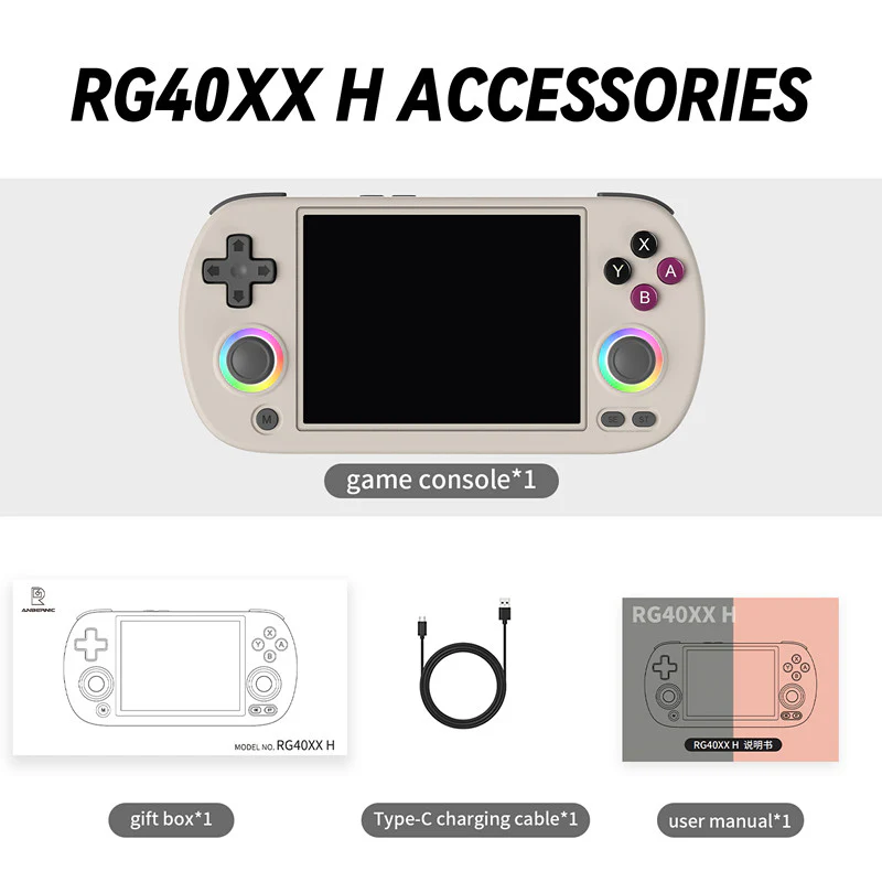 Consola retro portabila ANBERNIC RG40XX H cu jocuri, quad core Cortex-A53 1.5GHz, 1GB LPDDR4, IPS LCD 4" 640x480, 3200 mAh, WiFi 5, Bluetooth 4.2, gri [5]
