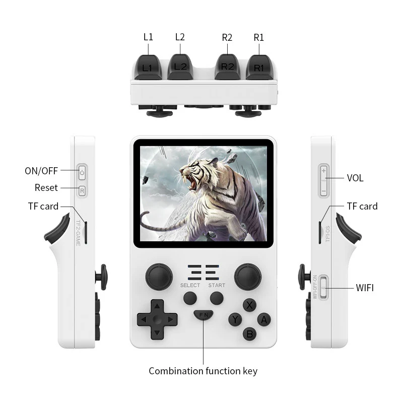Consola retro portabila POWKIDDY RGB20S 64GB cu jocuri, 4-core 1.5GHz, 1GB DDR3, IPS LCD 3.5" 640x480, 3500 mAh, alb [2]