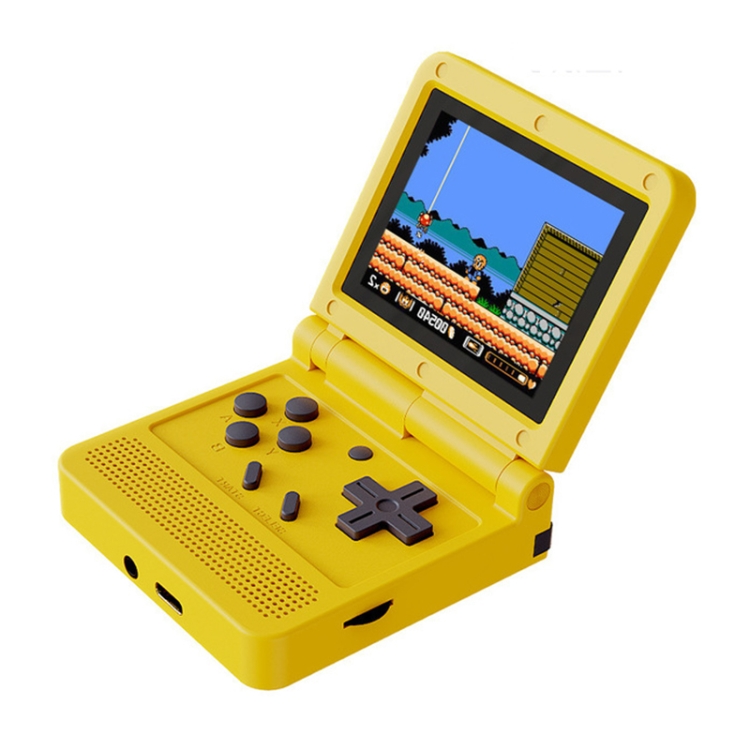 Consola retro portabila Powkiddy V90 64GB cu jocuri, IPS LCD 2.8" 320x240, BL-5C 1200 mAh, Miyoo CFW, galben, cu clapita [2]