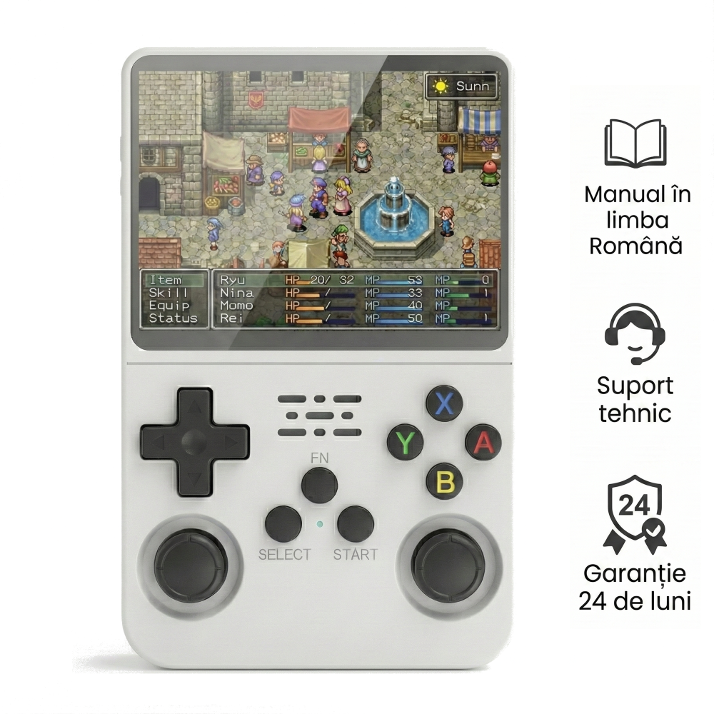 Consola retro portabila R36S 64GB cu jocuri, quad core Cortex-A53 1.5GHz, 1GB DDR3, IPS LCD 3.5" 640x480, 3200 mAh, alb [2]
