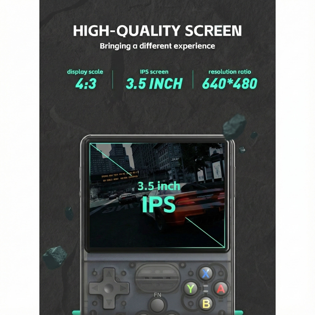 Consola retro portabila R36S 64GB cu jocuri, quad core Cortex-A53 1.5GHz, 1GB DDR3, IPS LCD 3.5" 640x480, 3200 mAh, negru transparent [5]