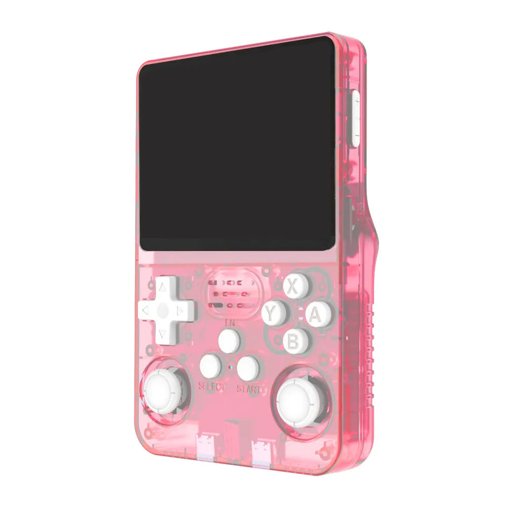 Consola retro portabila R36S 64GB cu jocuri, quad core Cortex-A53 1.5GHz, 1GB DDR3, IPS LCD 3.5" 640x480, 3200 mAh, roz transparent [2]