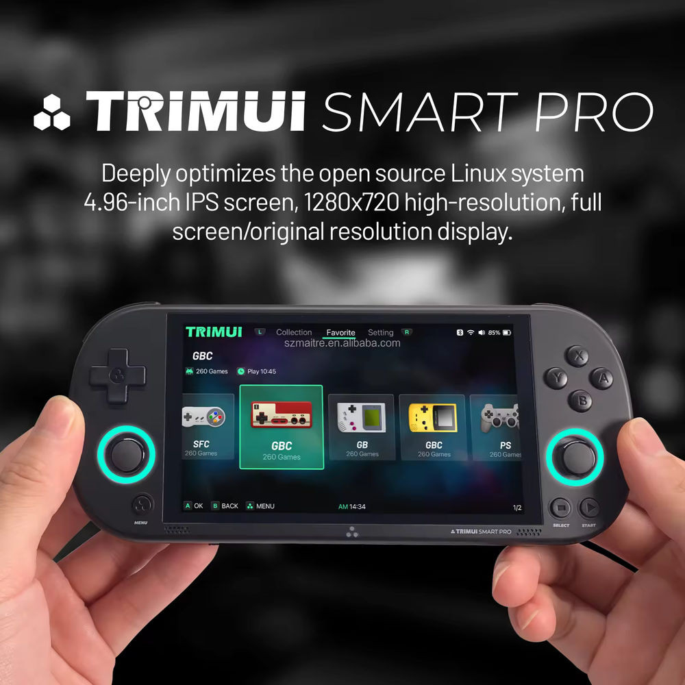 Consola retro portabila TRIMUI Smart Pro cu jocuri, quad core Cortex-A35 1.8GHz, 1GB LPDDR4, IPS LCD 4.96" 1280x720, 5000 mAh, WiFi 5, negru [6]