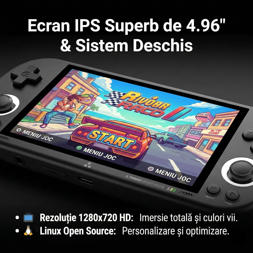 Consola retro portabila TRIMUI Smart Pro S, Allwinner A523 2GHz, 1GB LPDDR4X, IPS LCD 4.96" 1280x720, 5000 mAh, WiFi 6, Bluetooth 5.4, negru [3]