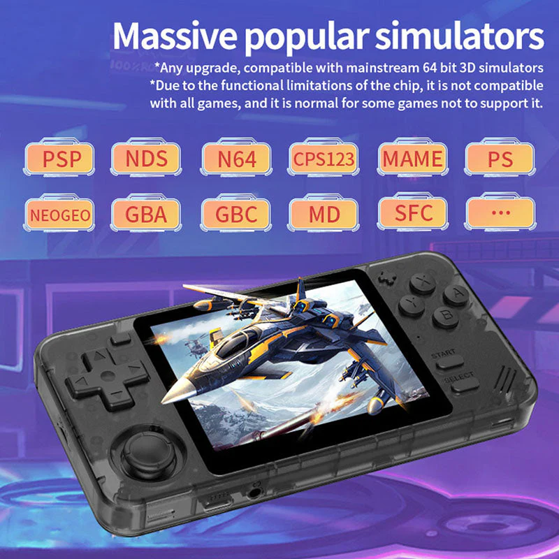 Consola retro Powkiddy RGB10X 64GB cu jocuri, quad core Cortex-A35 1.5GHz, 1GB RAM, IPS LCD 3.5" 640x480 4:3, acumulator 2800 mAh, neagra, portabila [7]