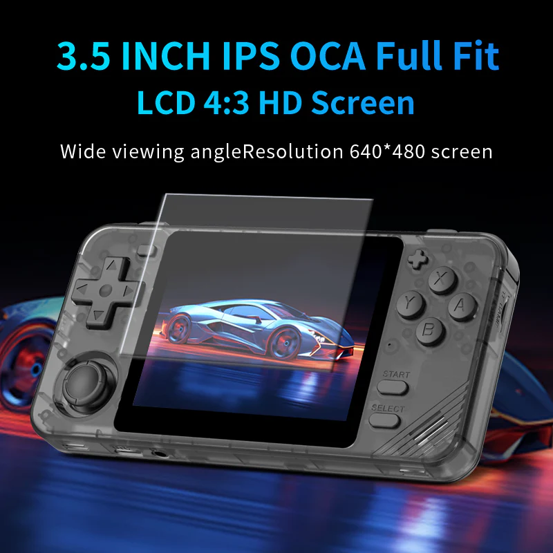 Consola retro Powkiddy RGB10X 64GB cu jocuri, quad core Cortex-A35 1.5GHz, 1GB RAM, IPS LCD 3.5" 640x480 4:3, acumulator 2800 mAh, neagra, portabila [4]