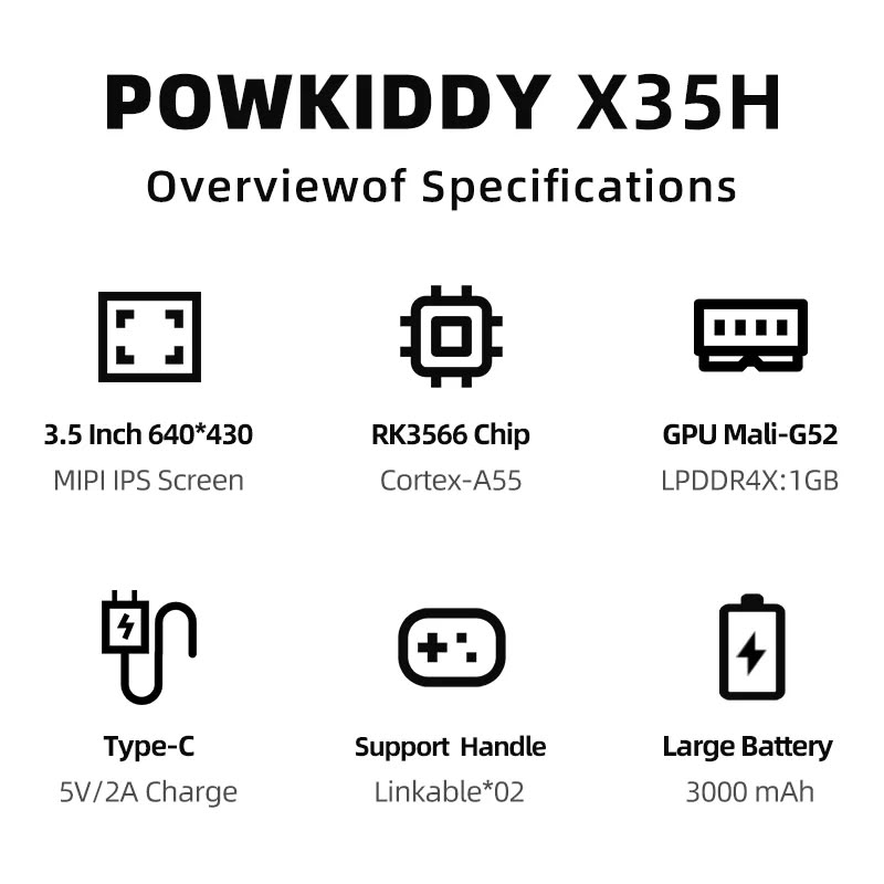 Consola retro Powkiddy X35H 64GB cu jocuri, quad core Cortex-A55 2.0GHz, 1GB RAM, IPS LCD 3.5" 640x480 4:3, acumulator 3000 mAh, bluetooth, albastra, portabila [3]