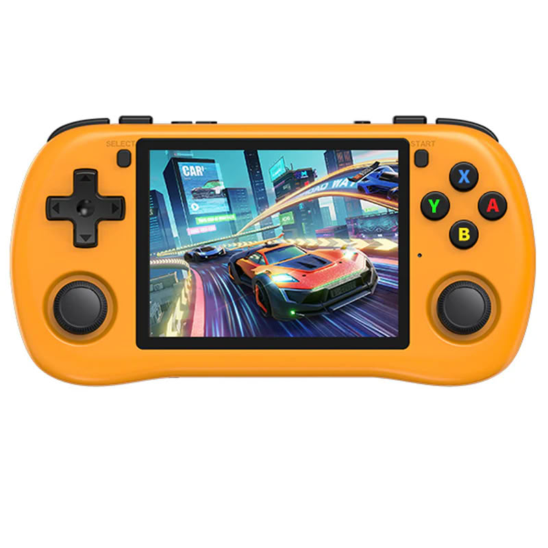 Consola retro Powkiddy X35H 64GB cu jocuri, quad core Cortex-A55 2.0GHz, 1GB RAM, IPS LCD 3.5" 640x480 4:3, acumulator 3000 mAh, bluetooth, portocalie, portabila [1]