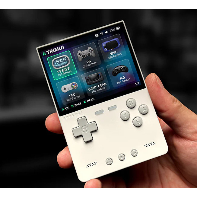 Consola retro TRIMUI Brick 64GB cu jocuri, quad core Cortex-A53 2.0GHz, 1GB RAM, IPS LCD 3.2" 1024x768 4:3, acumulator 3000 mAh, WiFi, Bluetooth, alba, portabila [2]