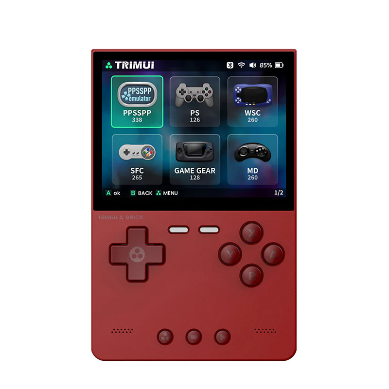 Consola retro TRIMUI Brick 64GB cu jocuri, quad core Cortex-A53 2.0GHz, 1GB RAM, IPS LCD 3.2" 1024x768 4:3, acumulator 3000 mAh, WiFi, Bluetooth, rosu, portabila [2]