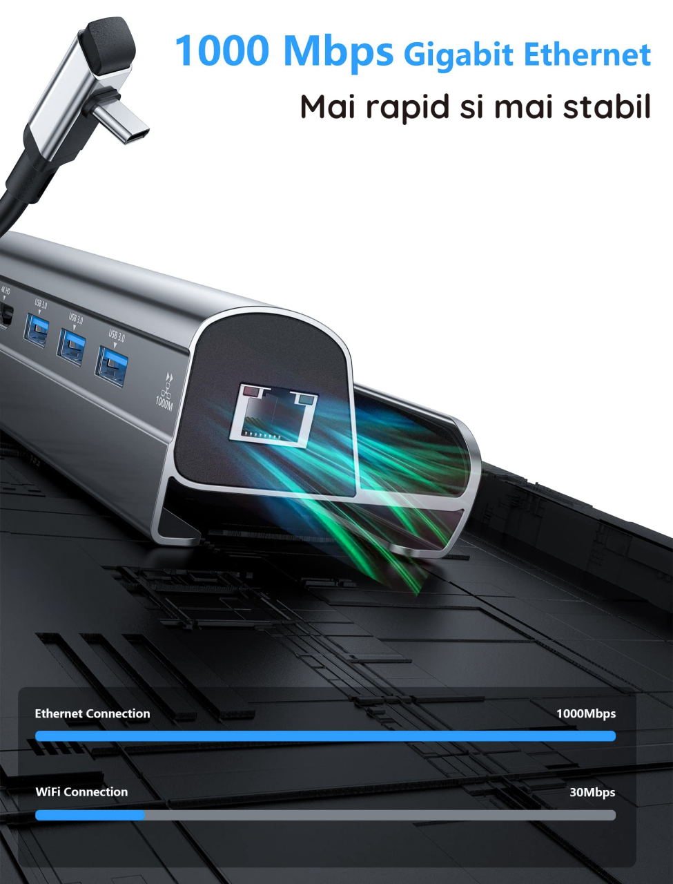 Docking Station Bakeey pentru Steam Deck, 3 x USB 3.0, HDMI 4K@60Hz, Gigabit Ethernet 1000Mbps si PD Hub de 60W [6]