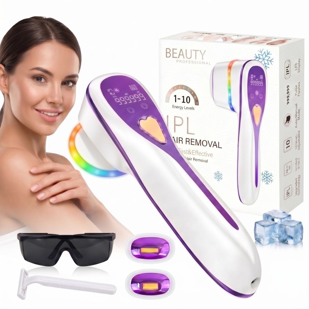 Epilator IPL 3 IN 1, Premium Clavi, Epilare Definitiva fara Durere, Inovatie Cap Rotativ 180°, 10 Nivele de Intensitate, Tehnologie Ice-Cooling, Senzor Piele cu Lumina LED, Alb/Mov [2]