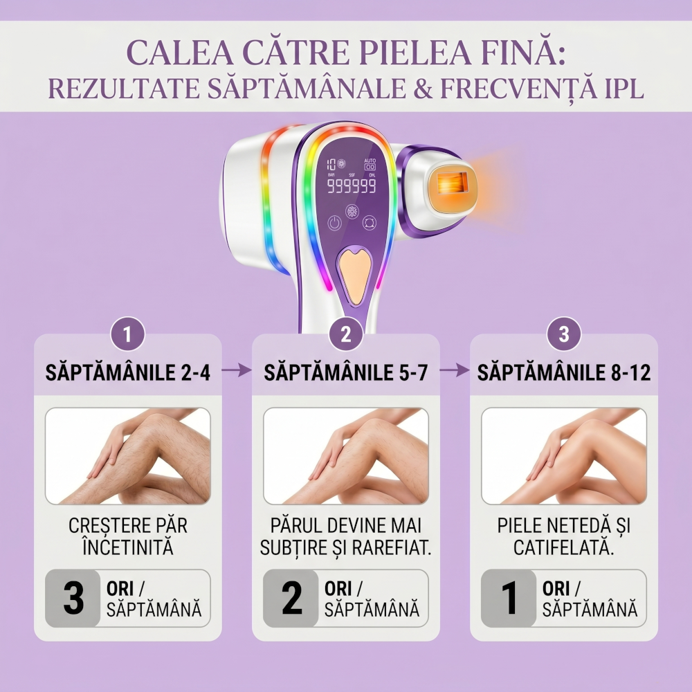Epilator IPL 3 IN 1, Premium Clavi, Epilare Definitiva fara Durere, Inovatie Cap Rotativ 180°, 10 Nivele de Intensitate, Tehnologie Ice-Cooling, Senzor Piele cu Lumina LED, Alb/Mov [12]
