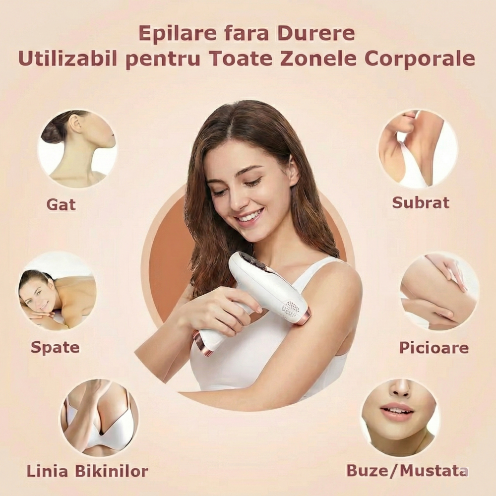 Epilator IPL Clavi, 999 999 Pulsatii, Epilare Definitiva, pentru Femei si Barbati, 5 Trepte de Intensitate, Indeparteaza Parul de pe Corp, Brate, Picioare, Axila, Facial si Inghinal, Alb [3]