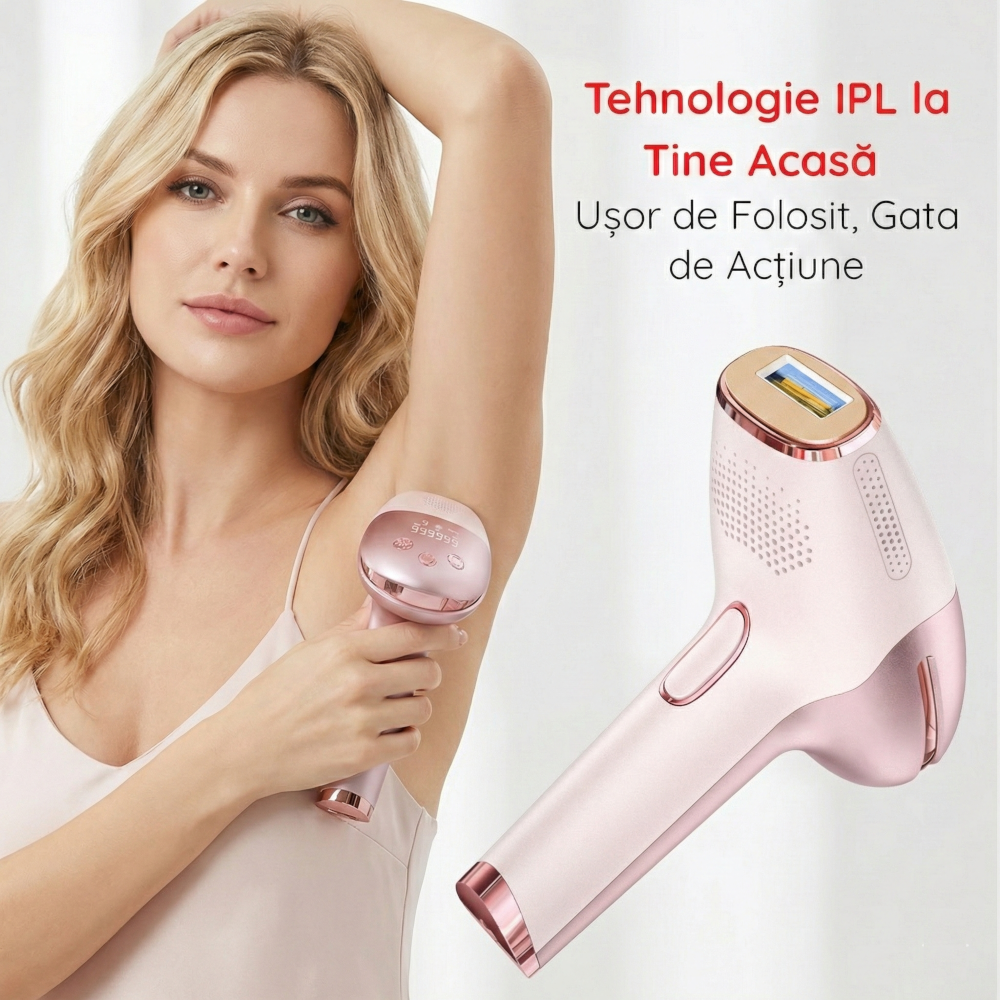 Epilator IPL Clavi, Premium, Functie ICE Cool cu Racire, Epilare Definitiva, Intinerire Piele, Reducere Acnee, 9 Trepte de Intensitate, 999 999 Pulsatii, 2 Capete de Schimb, Senzor Piele, Roz [5]