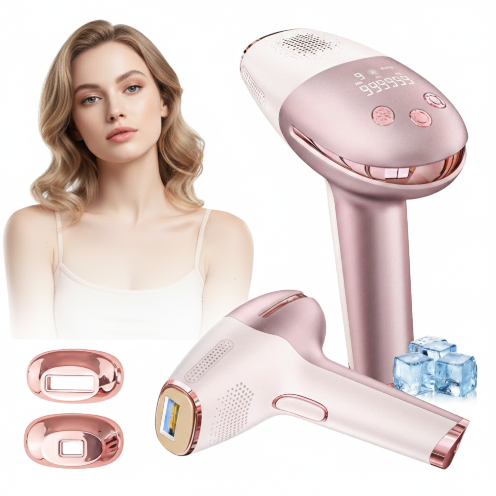 Epilator IPL Clavi, Premium, Functie ICE Cool cu Racire, Epilare Definitiva, Intinerire Piele, Reducere Acnee, 9 Trepte de Intensitate, 999 999 Pulsatii, 2 Capete de Schimb, Senzor Piele, Roz [11]