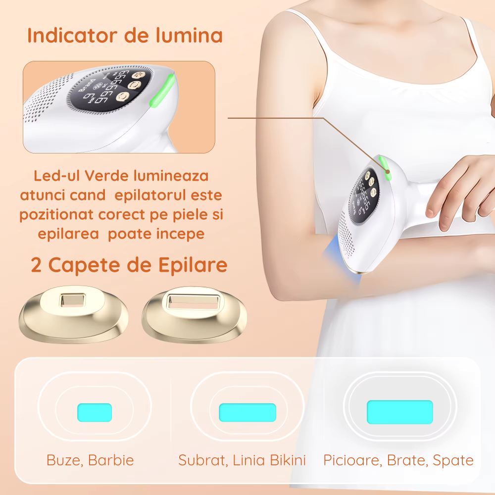 Epilator IPL Clavi, Premium, Functie ICE Cool cu Racire, Epilare Definitiva, Intinerire Piele, Reducere Acnee, 9 Trepte de Intensitate, 999 999 Pulsatii, 2 Capete de Schimb, Senzor Piele, Alb Auriu [7]