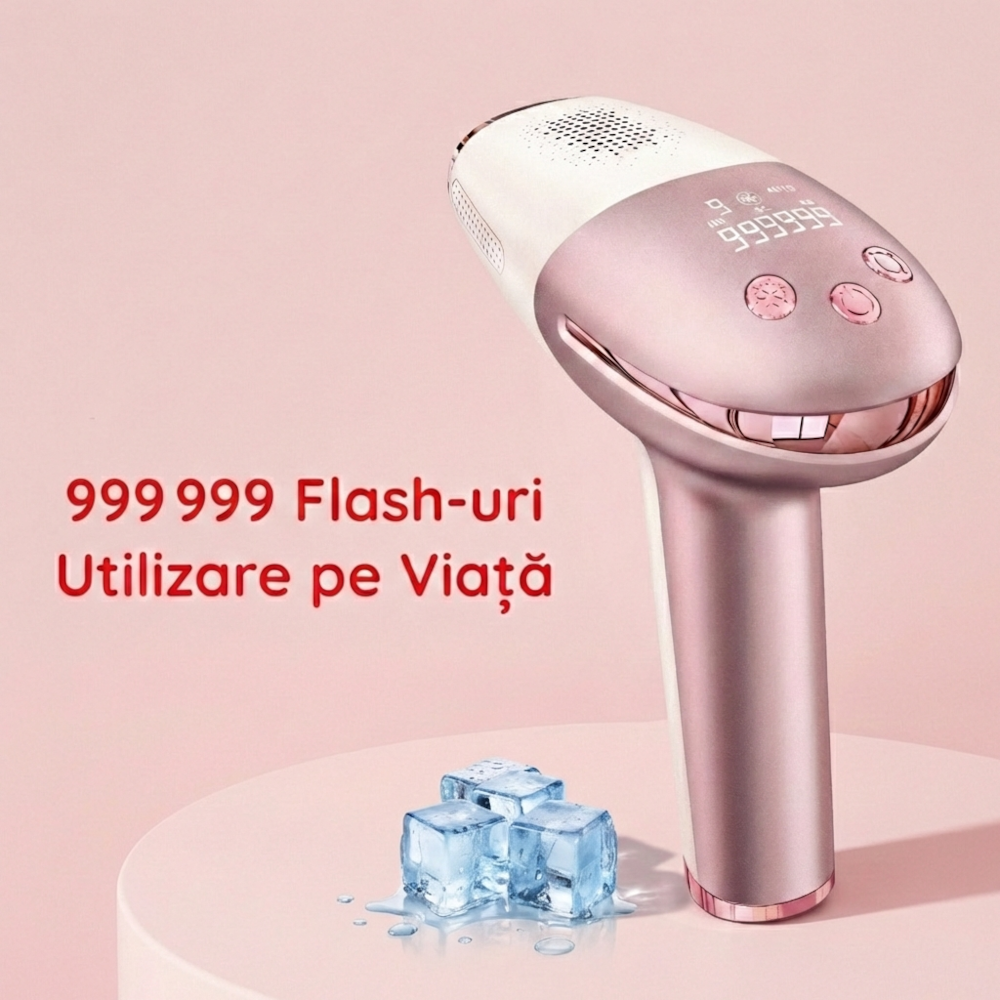Epilator IPL Clavi, Premium, Functie ICE Cool cu Racire, Epilare Definitiva, Intinerire Piele, Reducere Acnee, 9 Trepte de Intensitate, 999 999 Pulsatii, 2 Capete de Schimb, Senzor Piele, Roz [10]