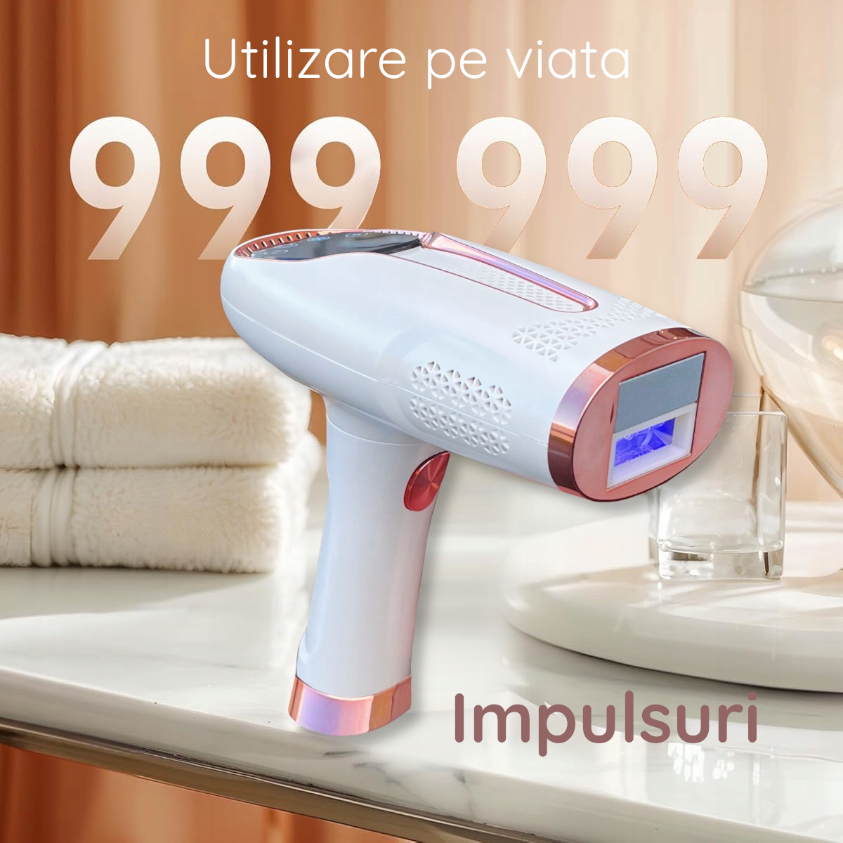 Epilator IPL Clavi, Ultimate, Functie ICE Cool cu Racire, Epilare Definitiva, Intinerire Piele, Reducere Acnee, 9 Trepte de Intensitate, 999 999 Pulsatii, Senzor Piele, Alb Nature [7]
