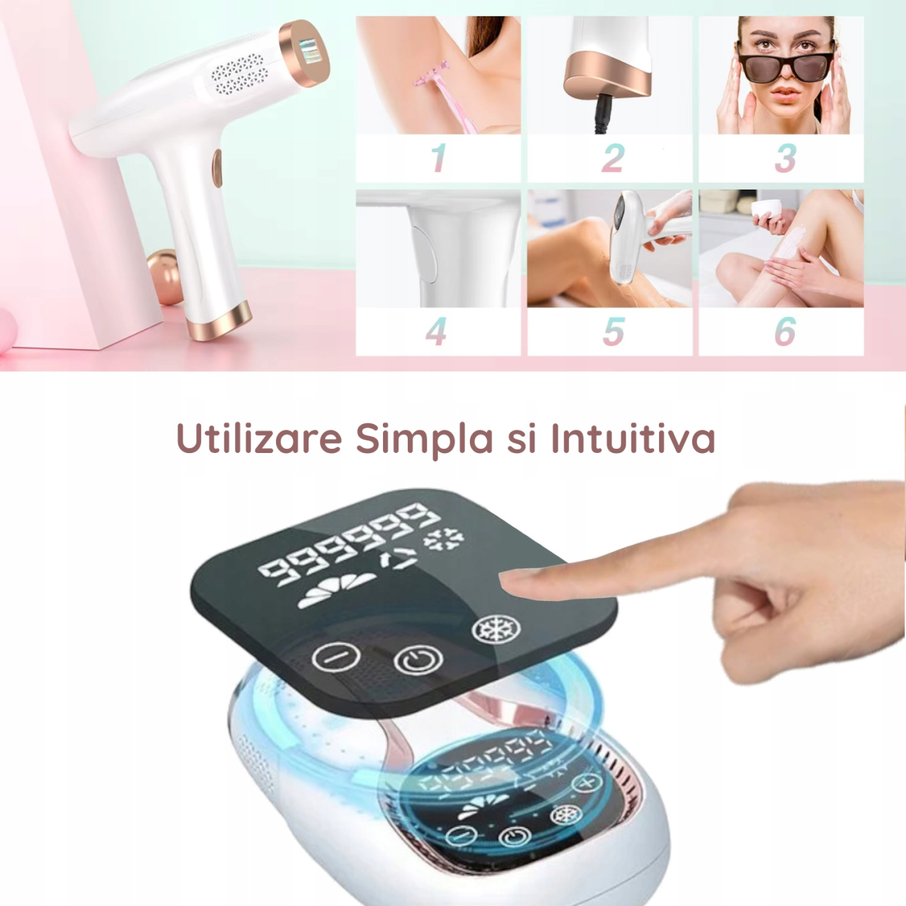 Epilator IPL Clavi, Ultimate, Functie ICE Cool cu Racire, Epilare Definitiva, Intinerire Piele, Reducere Acnee, 9 Trepte de Intensitate, 999 999 Pulsatii, Senzor Piele, Alb Nature [9]