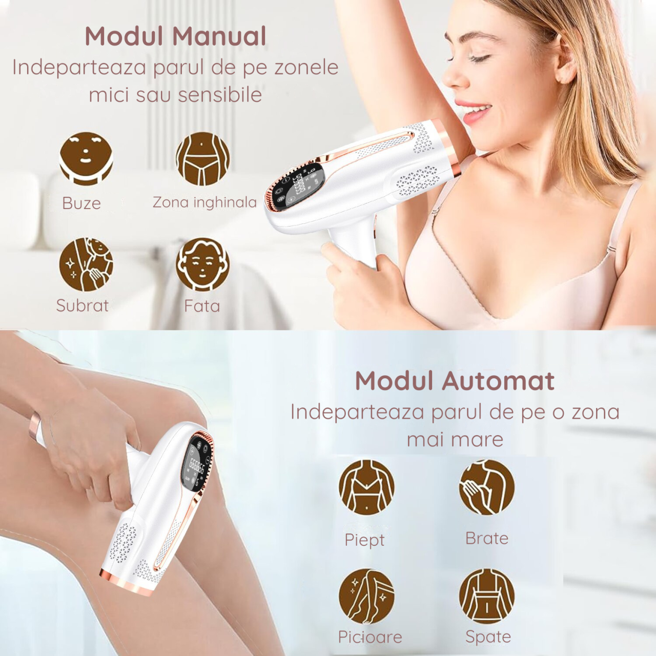 Epilator IPL Clavi, Ultimate, Functie ICE Cool cu Racire, Epilare Definitiva, Intinerire Piele, Reducere Acnee, 9 Trepte de Intensitate, 999 999 Pulsatii, Senzor Piele, Alb Nature [5]