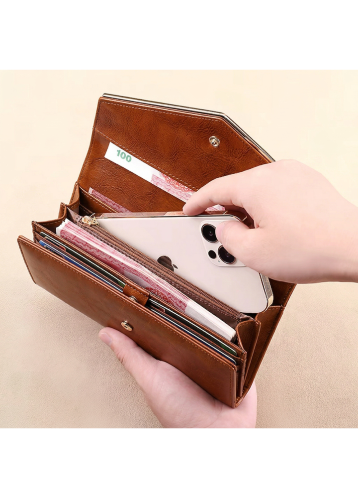 Portofel Dama Clavi, din Piele Naturala, Protectie Anti-Furt RFID, Spatios, cu Accesoriu, Maro [3]