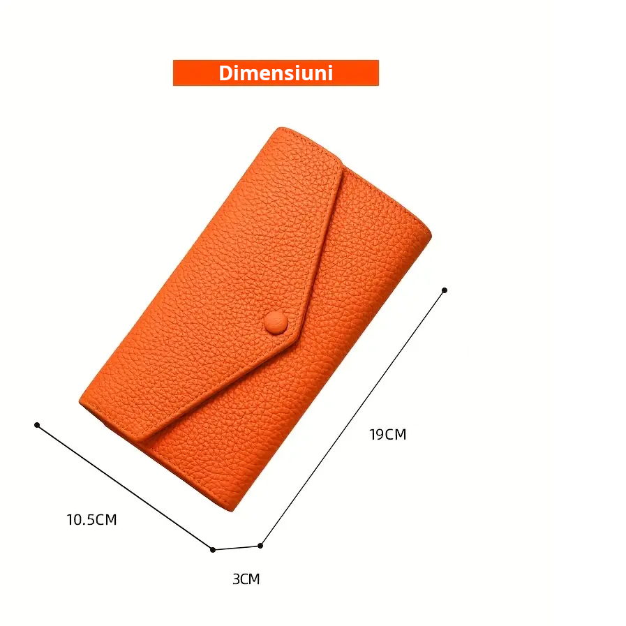Portofel Dama Clavi din Piele Naturala, Protectie RFID, Portocaliu, 19x10.5x3 cm [8]