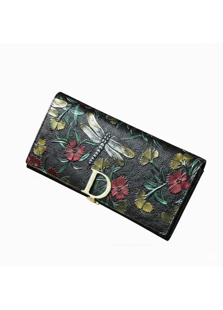 Portofel Dama Clavi, Piele Naturala, Imprimare 3D Libelula, Multicolor, 19x9.5x2.5 cm [1]