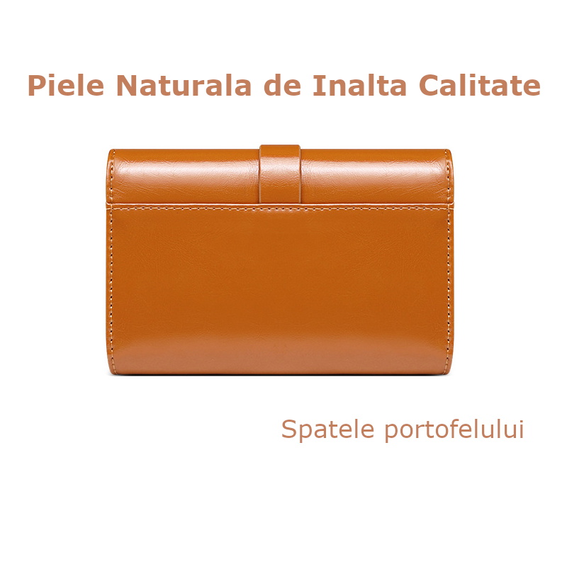 Portofel de Dama Din Piele Naturala, Clavi, Compact, Design Vintage, Blocare RFID, 9x14x3cm, Maro [3]