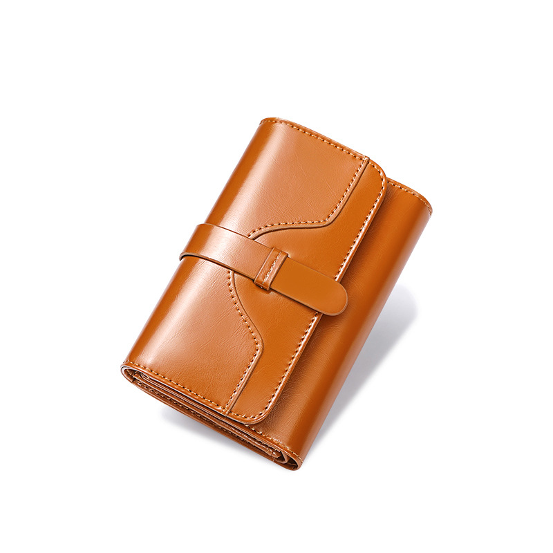 Portofel de Dama Din Piele Naturala, Clavi, Compact, Design Vintage, Blocare RFID, 9x14x3cm, Maro [1]