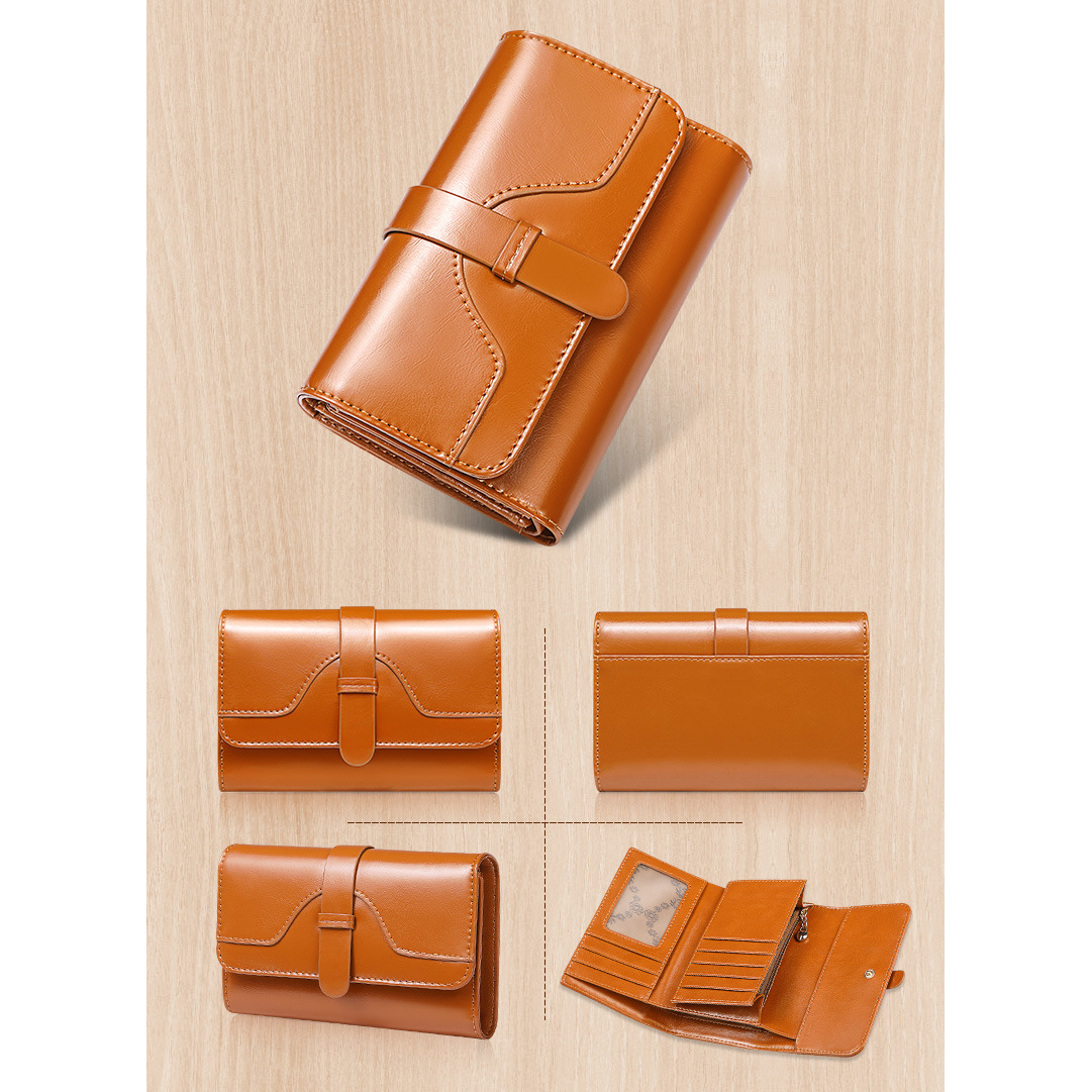 Portofel de Dama Din Piele Naturala, Clavi, Compact, Design Vintage, Blocare RFID, 9x14x3cm, Maro [6]