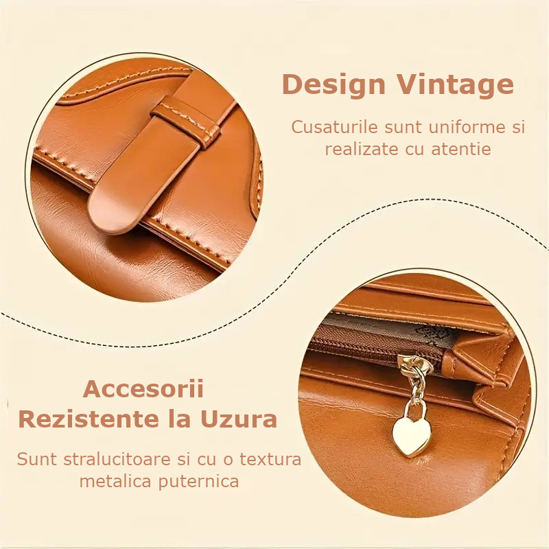Portofel de Dama Din Piele Naturala, Clavi, Compact, Design Vintage, Blocare RFID, 9x14x3cm, Maro [7]