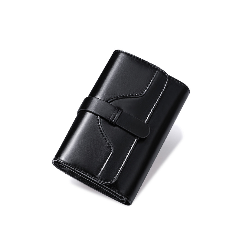Portofel de Dama Din Piele Naturala, Clavi, Compact, Design Vintage, Blocare RFID, 9x14x3cm, Negru [1]