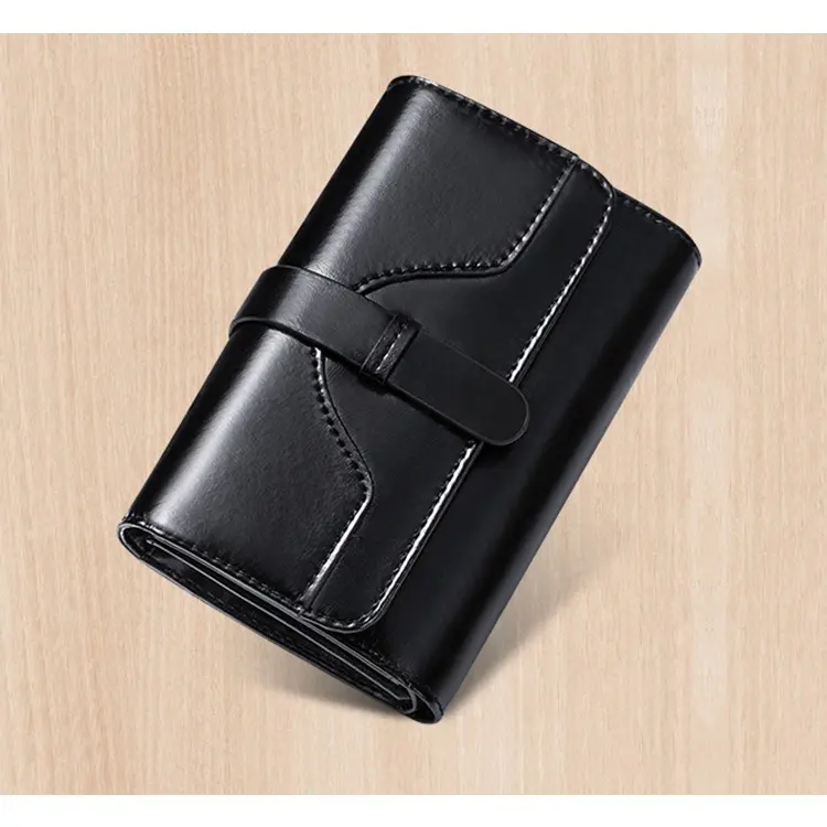Portofel de Dama Din Piele Naturala, Clavi, Compact, Design Vintage, Blocare RFID, 9x14x3cm, Negru [4]