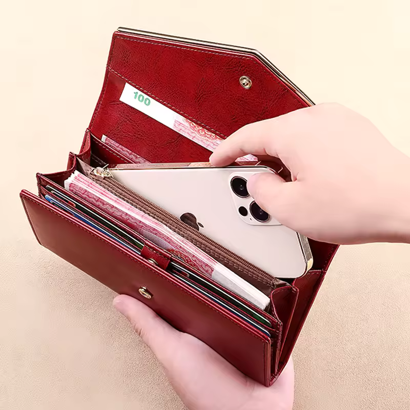 Portofel de Dama din Piele Naturala Clavi, cu Accesoriu sI Pietricele, Spatios, cu Protectie RFID, Dimensiuni 19x10..5x3.5 cm, Rosu Grena [6]