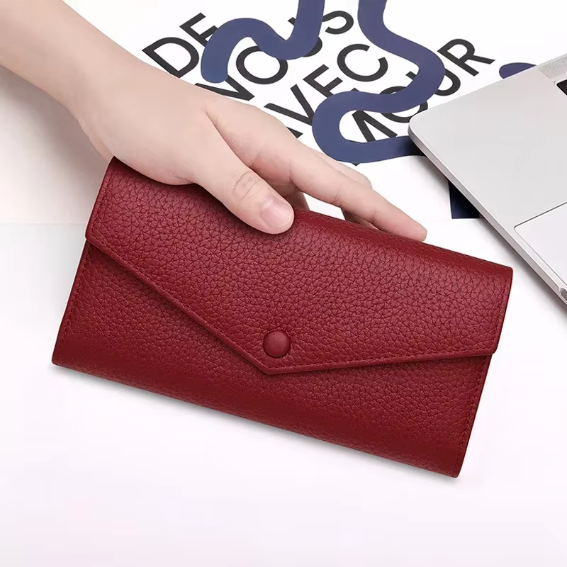 Portofel de Dama din Piele Naturala Clavi, Moale, Delicat, Protectie RFID, Mini Clutch, Dimensiuni 19x10.5x3 cm, Rosu-Grena [4]