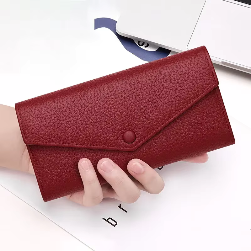 Portofel de Dama din Piele Naturala Clavi, Moale, Delicat, Protectie RFID, Mini Clutch, Dimensiuni 19x10.5x3 cm, Rosu-Grena [2]