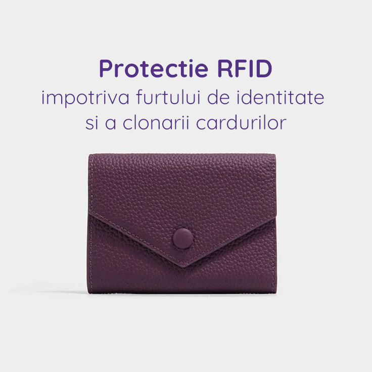 Portofel de Dama din Piele Naturala Clavi, Moale, Delicat, Protectie RFID, Mini Clutch Scurt, Dimensiuni 12x9x3 cm, Mov [3]