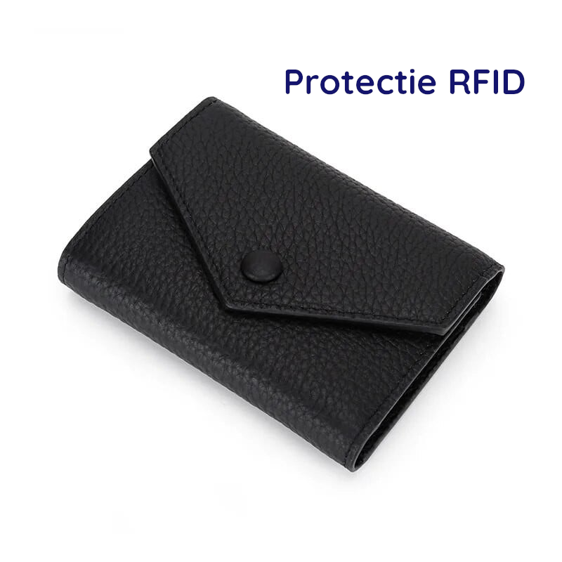 Portofel de Dama din Piele Naturala Clavi, Moale, Delicat, Protectie RFID, Mini Clutch Scurt, Dimensiuni 12x9x3 cm, Negru [3]